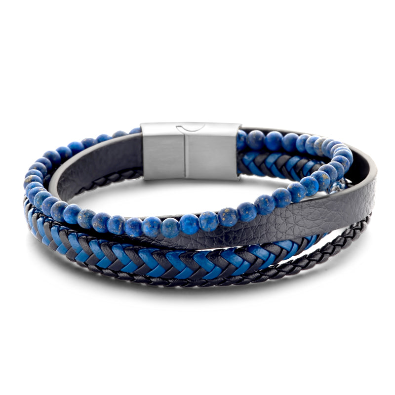 Frank 1967 Armband Echt Leder schwarz/blau 4-rhg. mit Lapis Edelstahl - Dianas Klosterlädchen