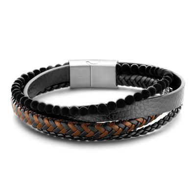 Frank 1967 Armband Echt Leder schwarz/braun 4-rhg. mit Achat Edelstahl - Dianas Klosterlädchen