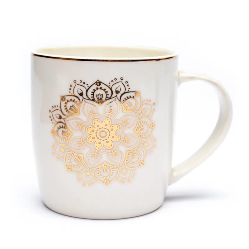 Geschenk-Set Teetasse mit Sieb Mandala weiß ohne Deckel - Dianas Klosterlädchen