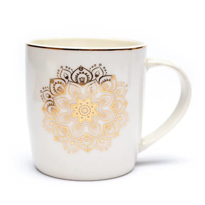 Geschenk-Set Teetasse mit Sieb Mandala weiß ohne Deckel - Dianas Klosterlädchen