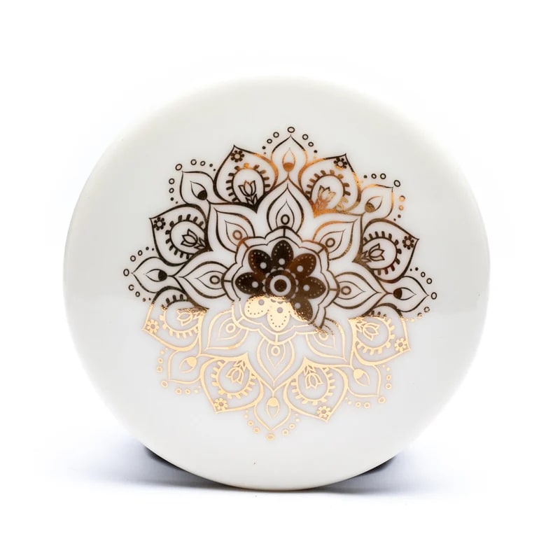 Geschenk-Set Teetasse mit Sieb Mandala weiß ohne Deckel - Dianas Klosterlädchen