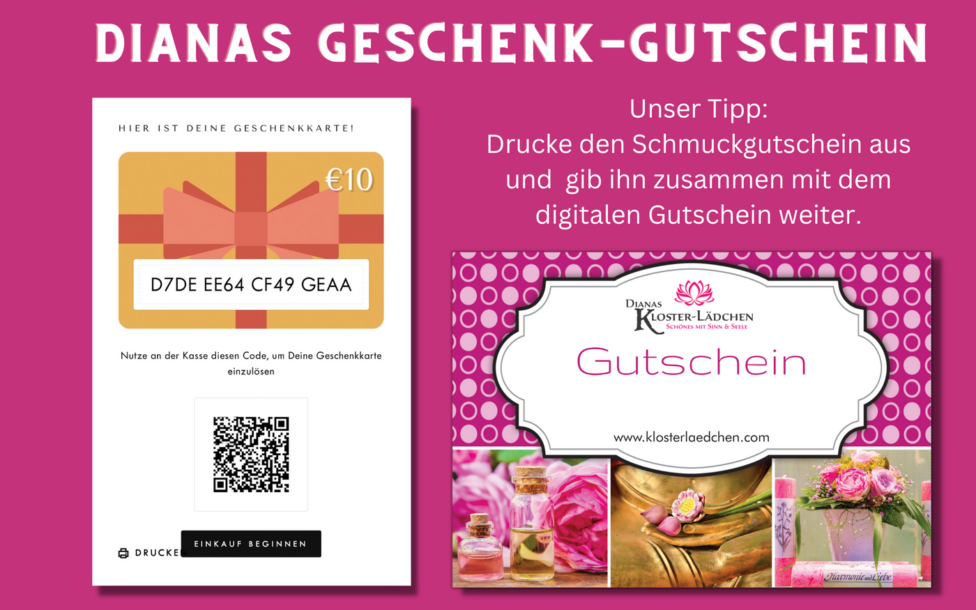 Geschenkgutscheine 10-200 € für Dianas Klosterlädchen - Dianas Klosterlädchen