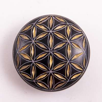 Handschmeichler Blume des Lebens schwarz gold Speckstein - Dianas Klosterlädchen