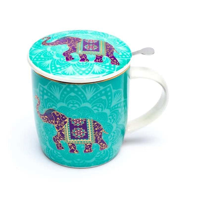 Teetasse mit Sieb und Deckel indischer Elefant - Dianas Klosterlädchen