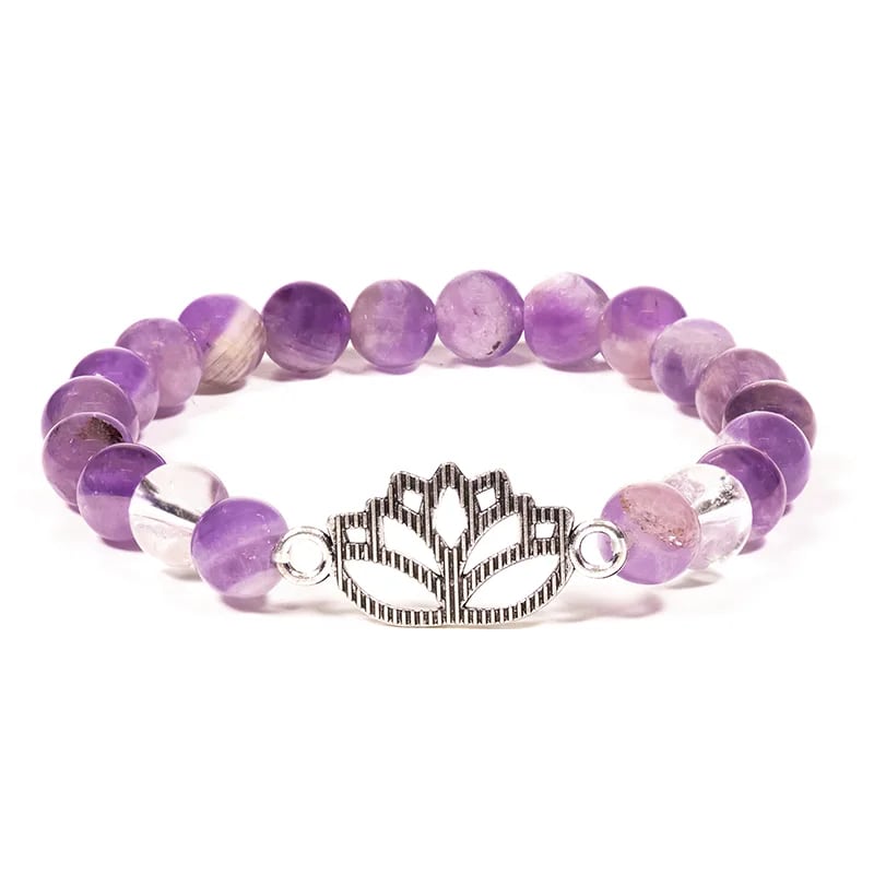 Armband Chevron-Amethyst/Bergkristall mit Lotus - Dianas Klosterlädchen