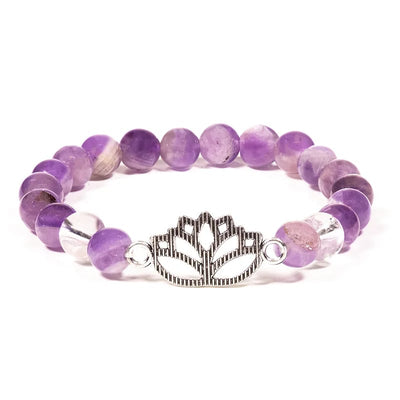 Armband Chevron-Amethyst/Bergkristall mit Lotus - Dianas Klosterlädchen