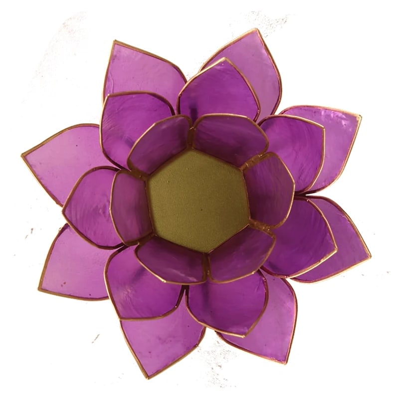 Lotus Teelichthalter lila goldfarbig 13,5 cm. @klosterlaedchen.com