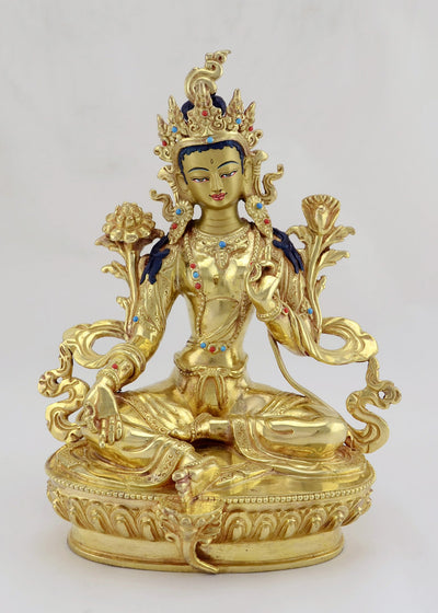 Grüne Tara (Shyama-Tara) | Die Göttliche Mutter | 22cm | vollvergoldet & handbemalt - Dianas Klosterlädchen