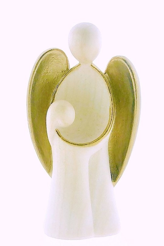 Schutzengel Amore mit Mädchen Goldstrich 7,5cm - Dianas Klosterlädchen