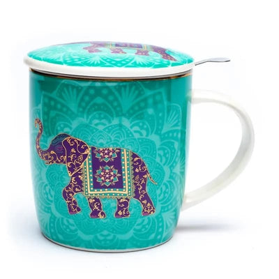 Teetasse mit Sieb und Deckel indischer Elefant - Dianas Klosterlädchen