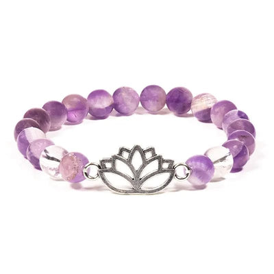 Armband Chevron-Amethyst/Bergkristall mit Lotus - Dianas Klosterlädchen