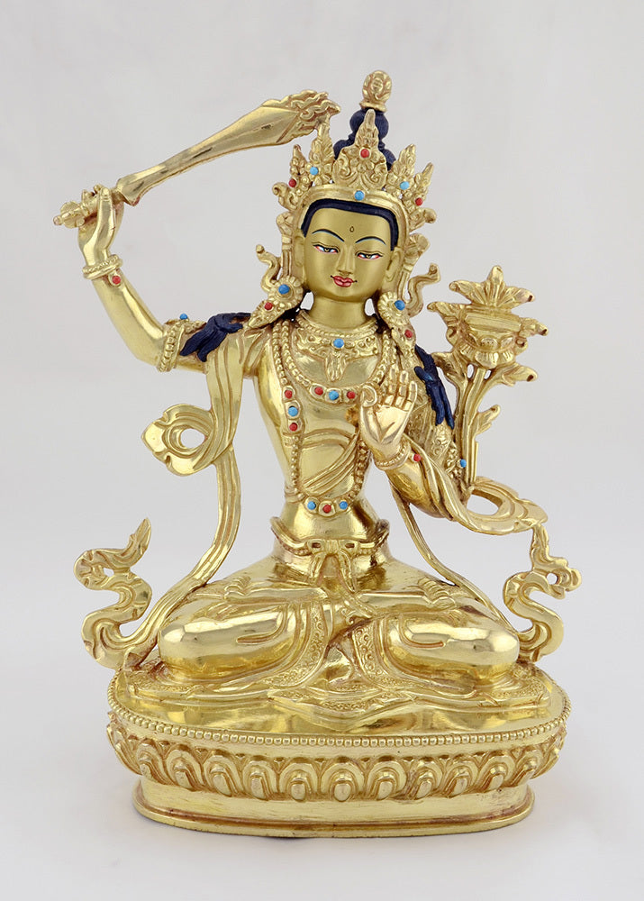 Manjushri | Bodhisattva der Weisheit | 22cm | vollvergoldet & handbemalt - Dianas Klosterlädchen