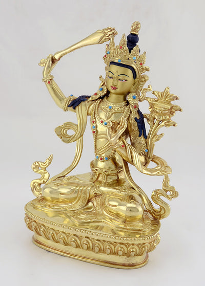 Manjushri | Bodhisattva der Weisheit | 22cm | vollvergoldet & handbemalt - Dianas Klosterlädchen