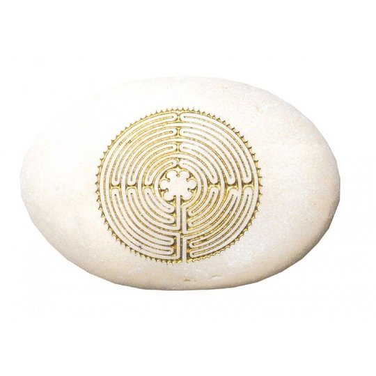 Flussstein "Labyrinth von Chartres" weiß/gold 9cm - Dianas Klosterlädchen