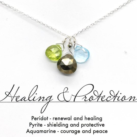 Peridot Halskette Healing & Protection | Pyrit, Aquamarin, Silber - Dianas Klosterlädchen