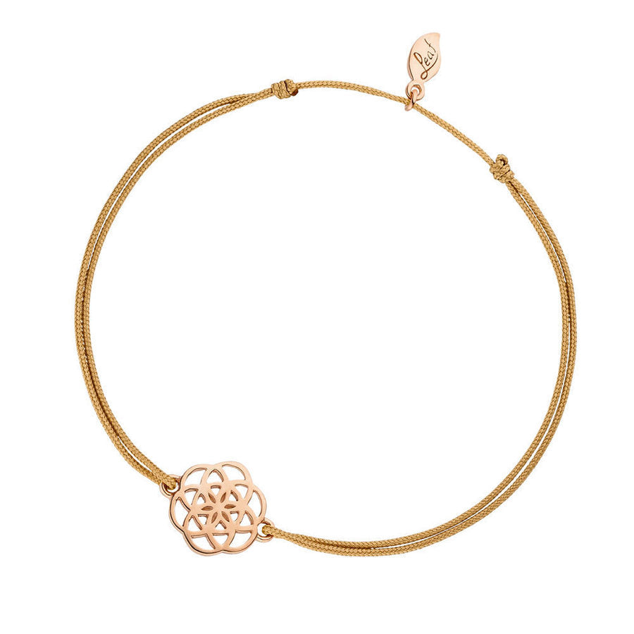 LEAF Glücksbändchen Flower of Life, 18K Rosegold vergoldet / Kordelfarbe:Beige - Dianas Klosterlädchen