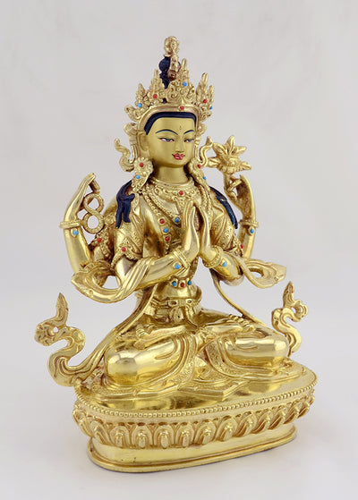 Chenrezig | Buddha der Barmherzigkeit | 22cm | vollvergoldet & handbemalt - Dianas Klosterlädchen