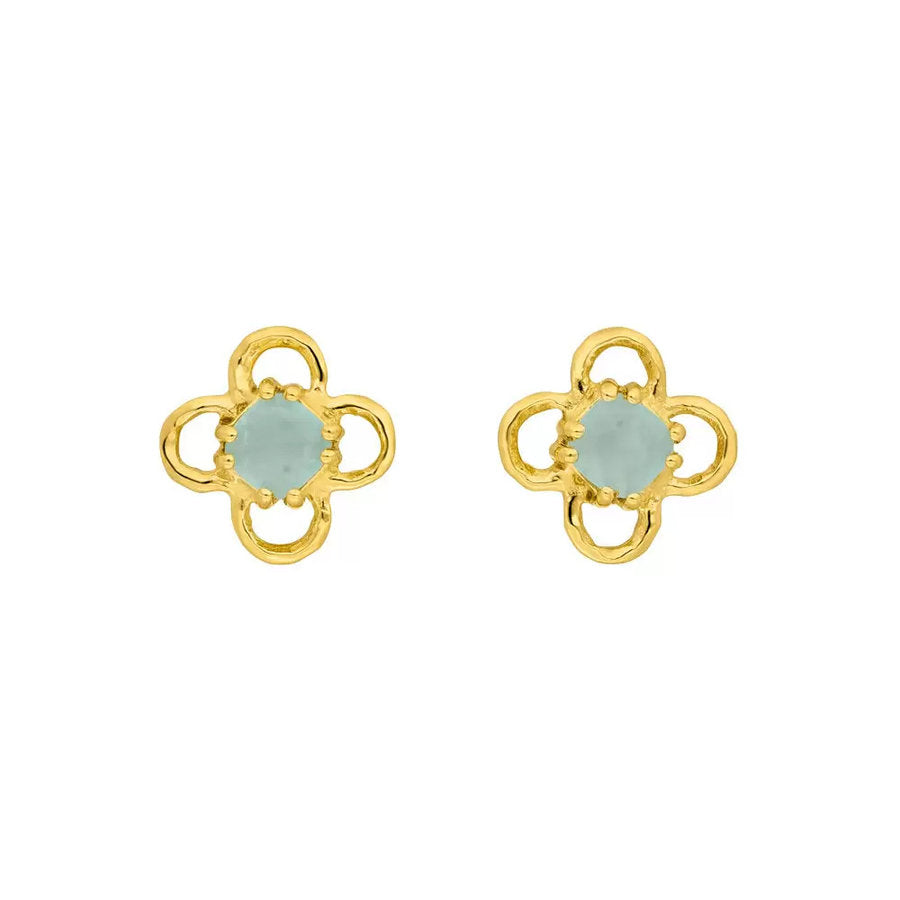 Ohrstecker Clover Gem, Aqua Chalzedon, 18 K Gelbgold vergoldet | LEAF - Dianas Klosterlädchen