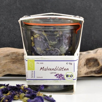 Blaue Bio Malvenblüten getrocknet im Weckglas - Dianas Klosterlädchen