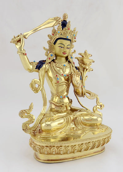 Manjushri | Bodhisattva der Weisheit | 22cm | vollvergoldet & handbemalt - Dianas Klosterlädchen