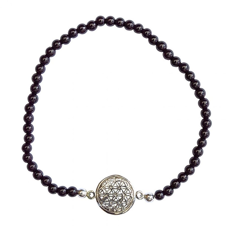 Armband "Blume des Lebens" Onyx Perlen 6cm elastisch - Dianas Klosterlädchen