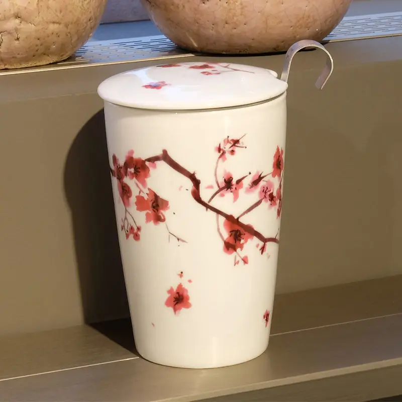 TEAEVE Cherry Blossom | Porzellanbecher mit Edelstahlsieb