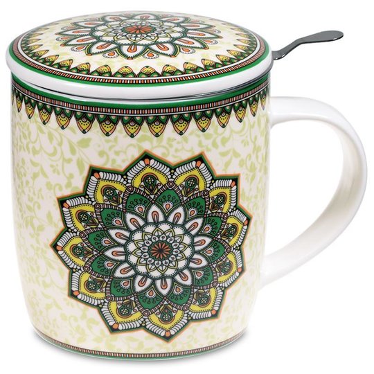 Geschenk-Set Teetasse Mandala grün - Dianas Klosterlädchen