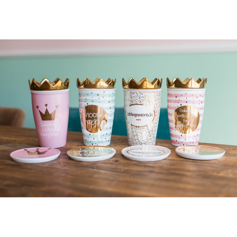 Krönchentasse mit Golddruck "Choose happy" - Dianas Klosterlädchen