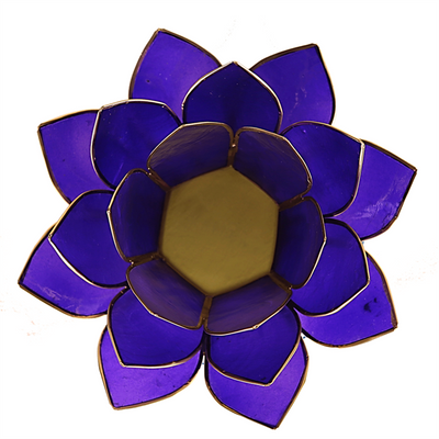 Lotus Teelichthalter indigo 6. Chakra goldfarbig 13,5 cm - Dianas Klosterlädchen