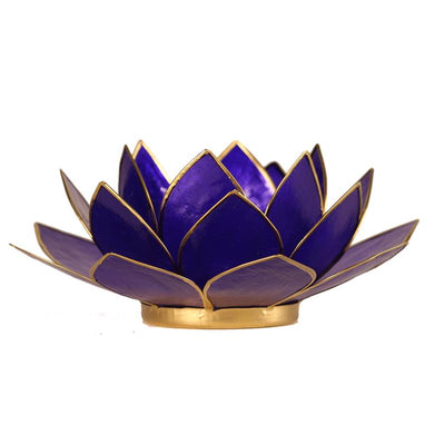 Lotus Teelichthalter indigo 6. Chakra goldfarbig 13,5 cm - Dianas Klosterlädchen