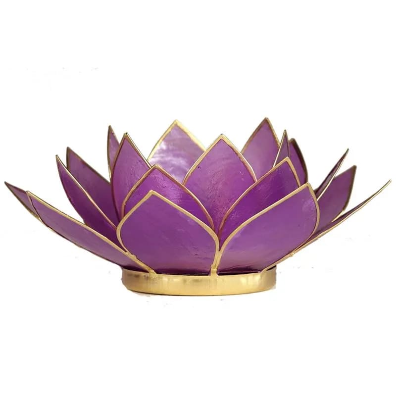Lotus Teelichthalter lila goldfarbig 13,5 cm - Dianas Klosterlädchen