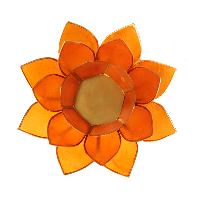 Lotus Teelichthalter orange 2. Chakra goldfarbig 13,5 cm - Dianas Klosterlädchen