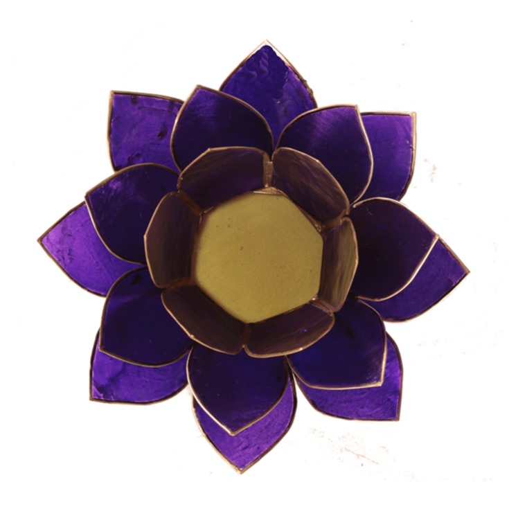 Lotus Teelichthalter violett 7. Chakra goldfarbig 13,5 cm - Dianas Klosterlädchen