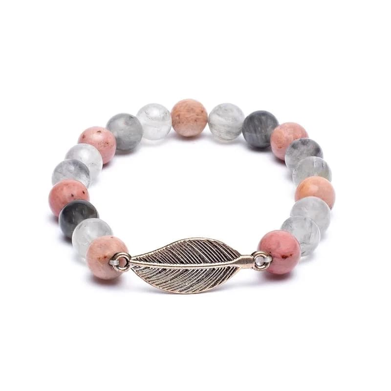 Mala Armband Rhodonit grauer Quarz mit Feder - Dianas Klosterlädchen
