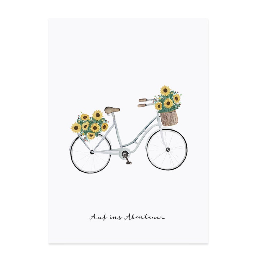 Postkarte Blumenfahrrad -Auf ins Abenteuer - Dianas Klosterlädchen
